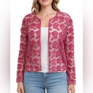 Cupio Pink Sheer Floral open front Cardigan